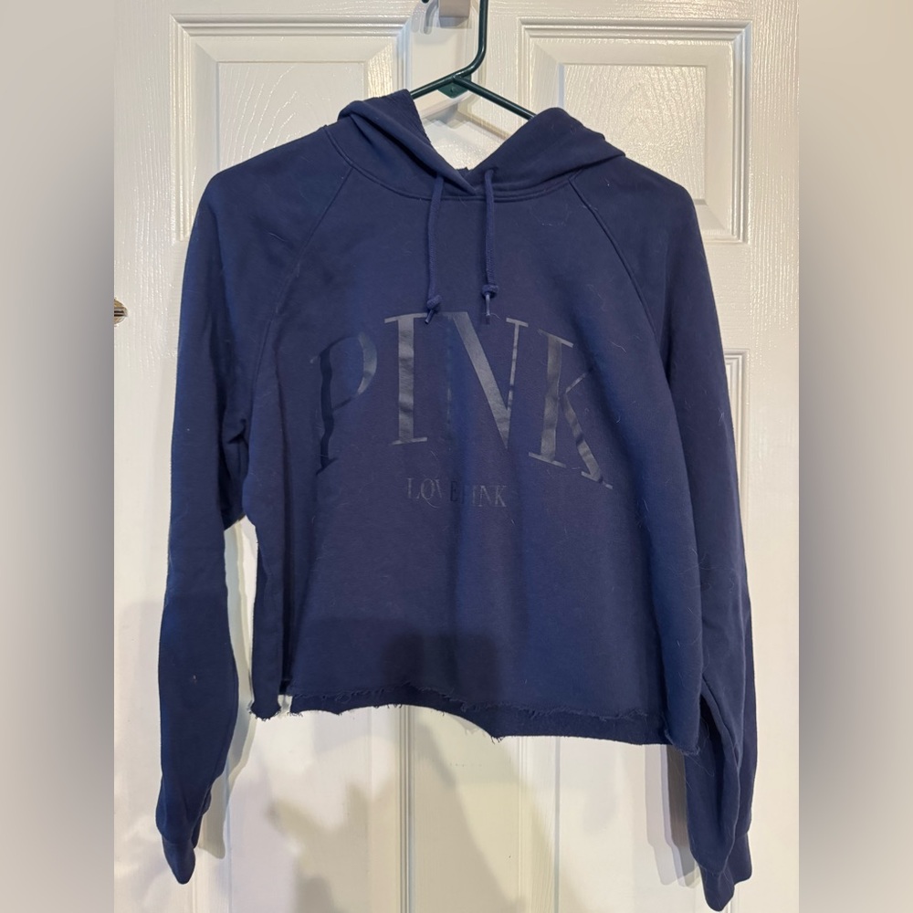 PINK Victoria's Secret Blue Cropped Relaxed Hoodie
